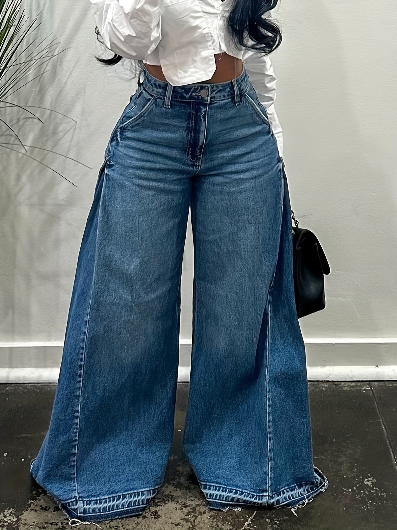 High-Waist Flare Leg Wide Denim Jeans