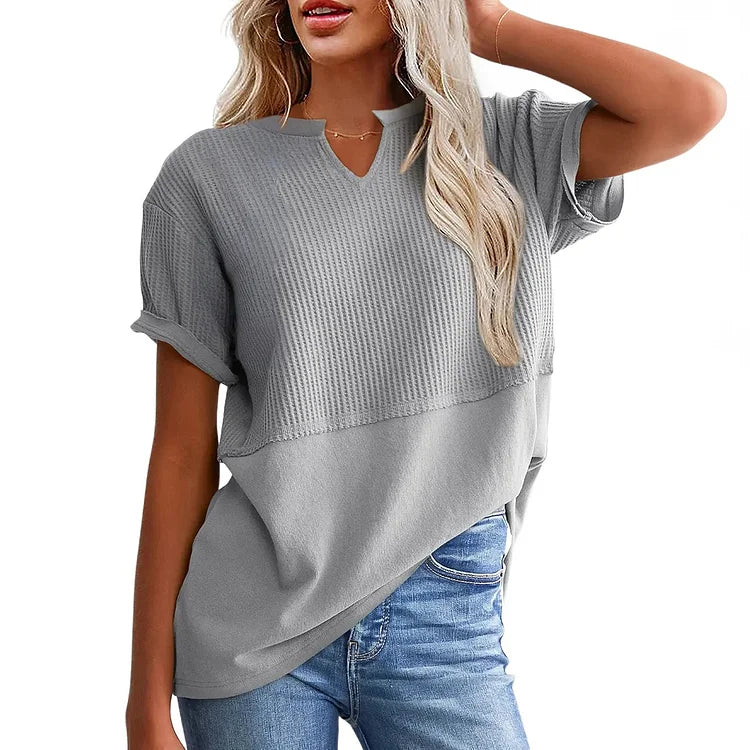 Waffle knit top back view, relaxed oversized silhouette | Alba Muse