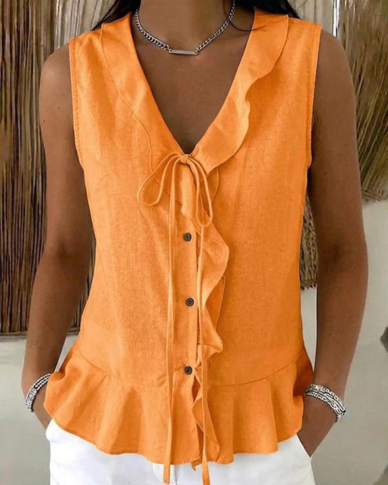 Women's Ruffle Tie-Front Sleeveless Vest
