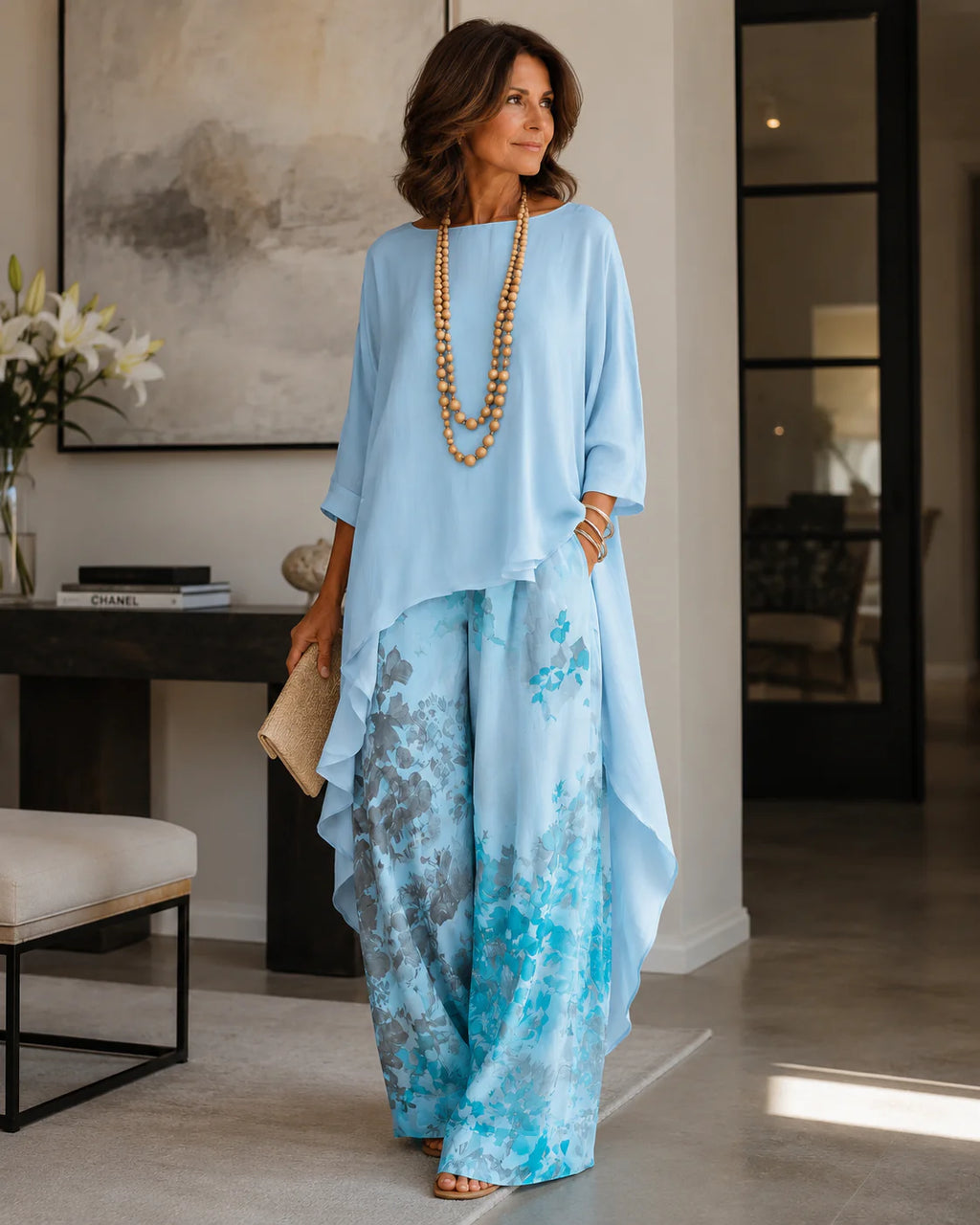 Cotton-Silk Set with Asymmetric Tunic