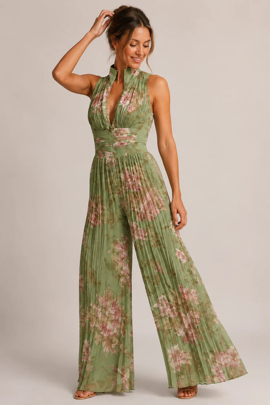 Floral Chiffon Wide Leg V-Neck Jumpsuit – Occasion