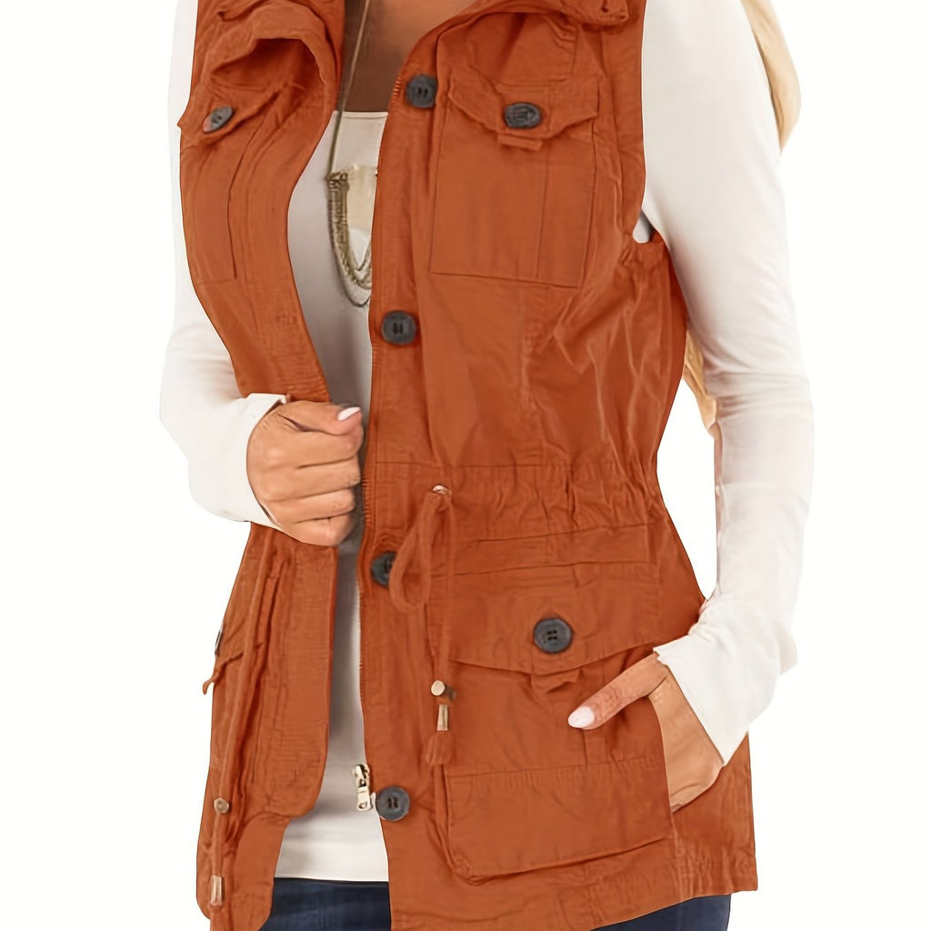 Sleeveless Drawstring Vest Jacket with Pockets