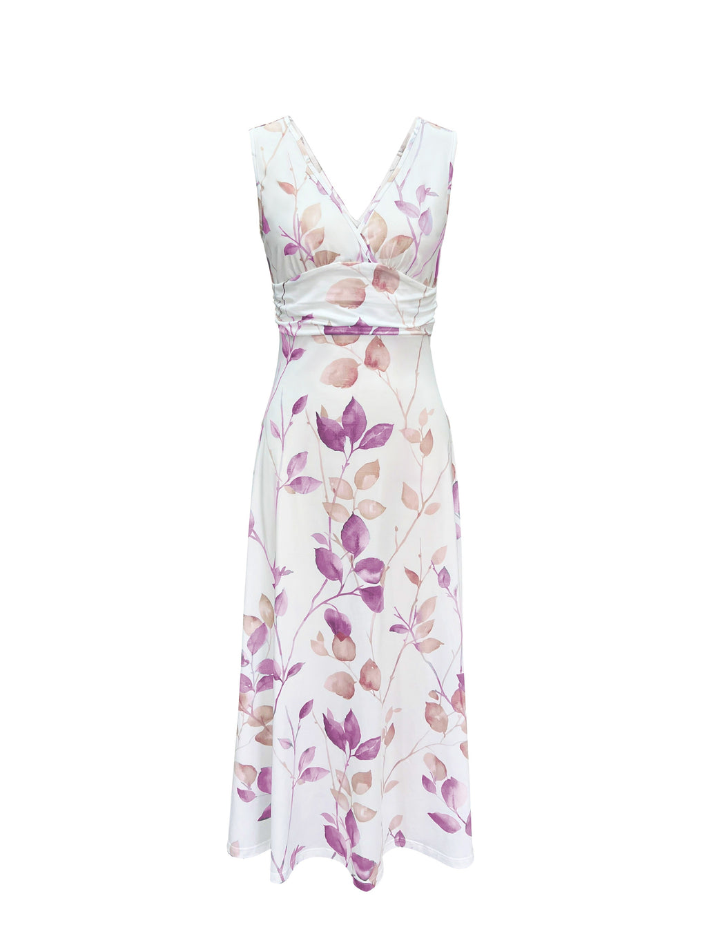 Short Sleeve Printed Floral Summer Midi Dress in Matcha, back view