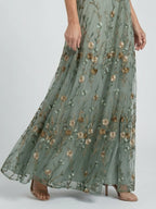 Women's floral embroidered V-neck maxi dress, back view