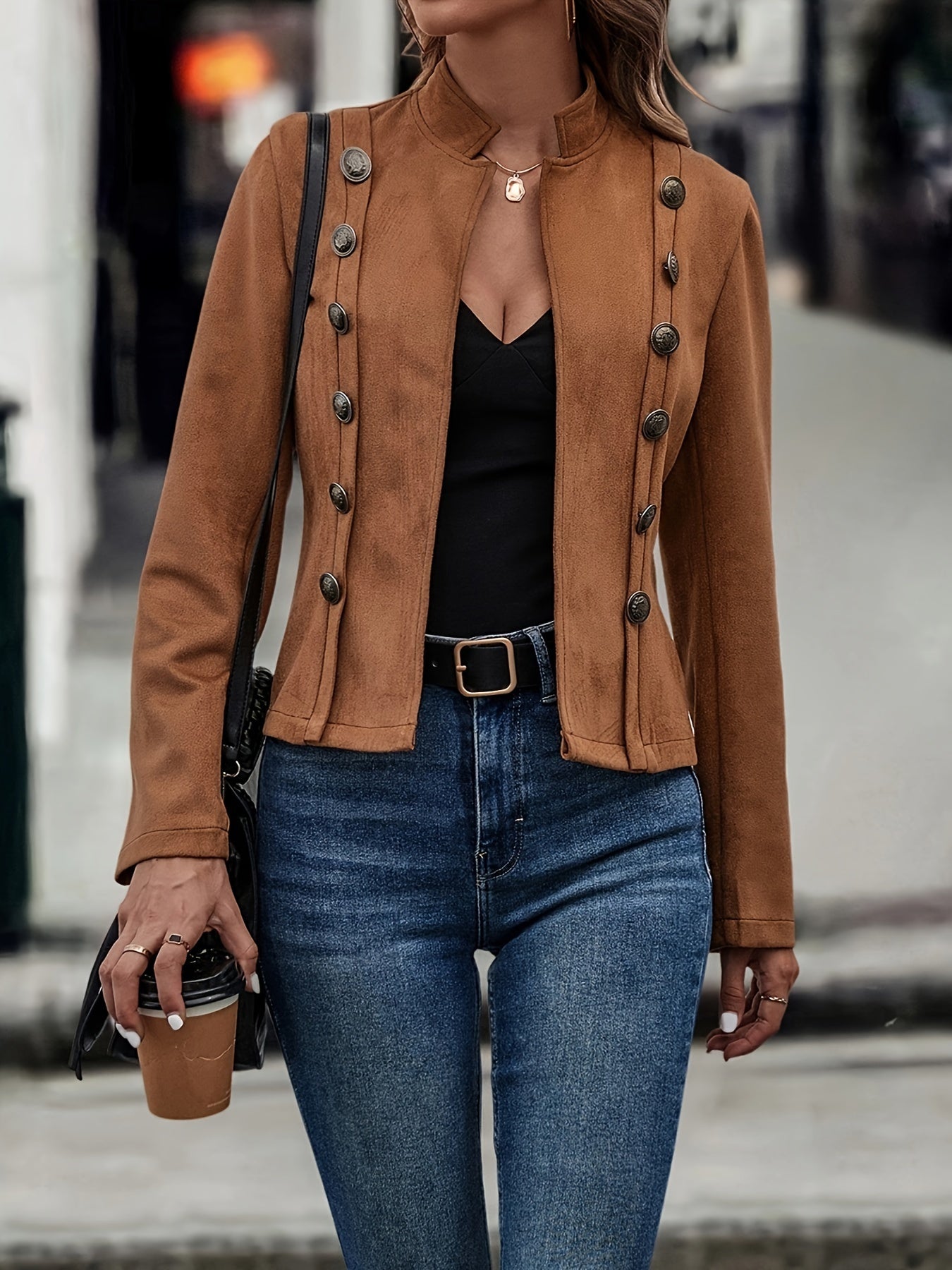 Dark Brown Double-Breasted Jacket, front view