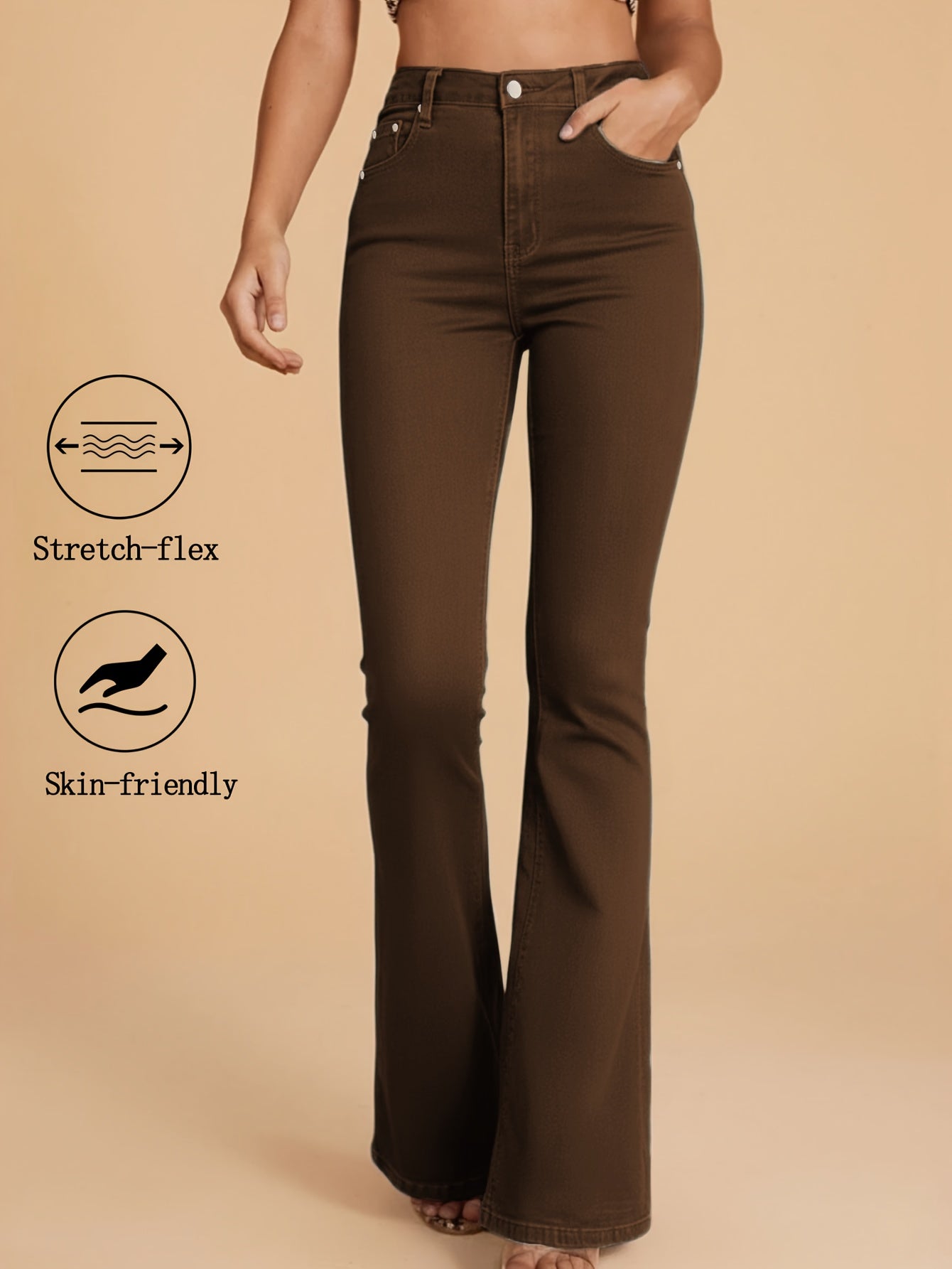 Coffee Brown butt-lifting flared Trousers