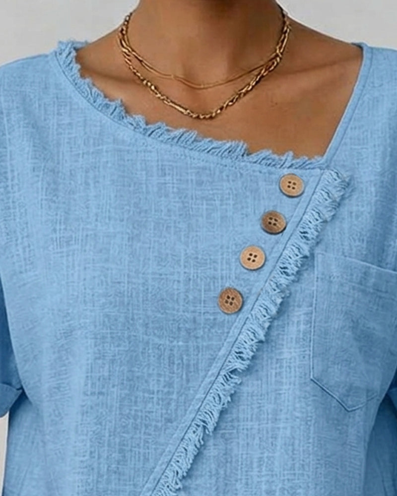 Raw edge button blouse, detail view