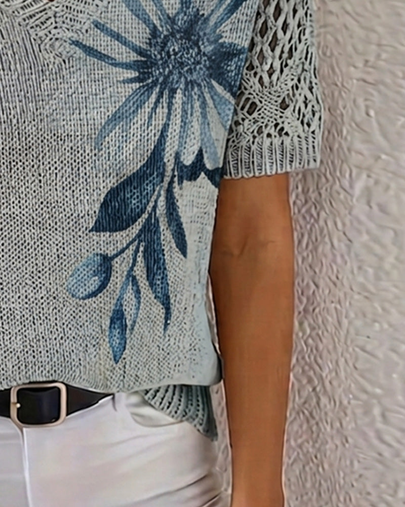 V-Neck Floral Knitted Jumper