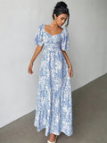 Sweetheart Floral Maxi Dress Light Blue | Alba Muse