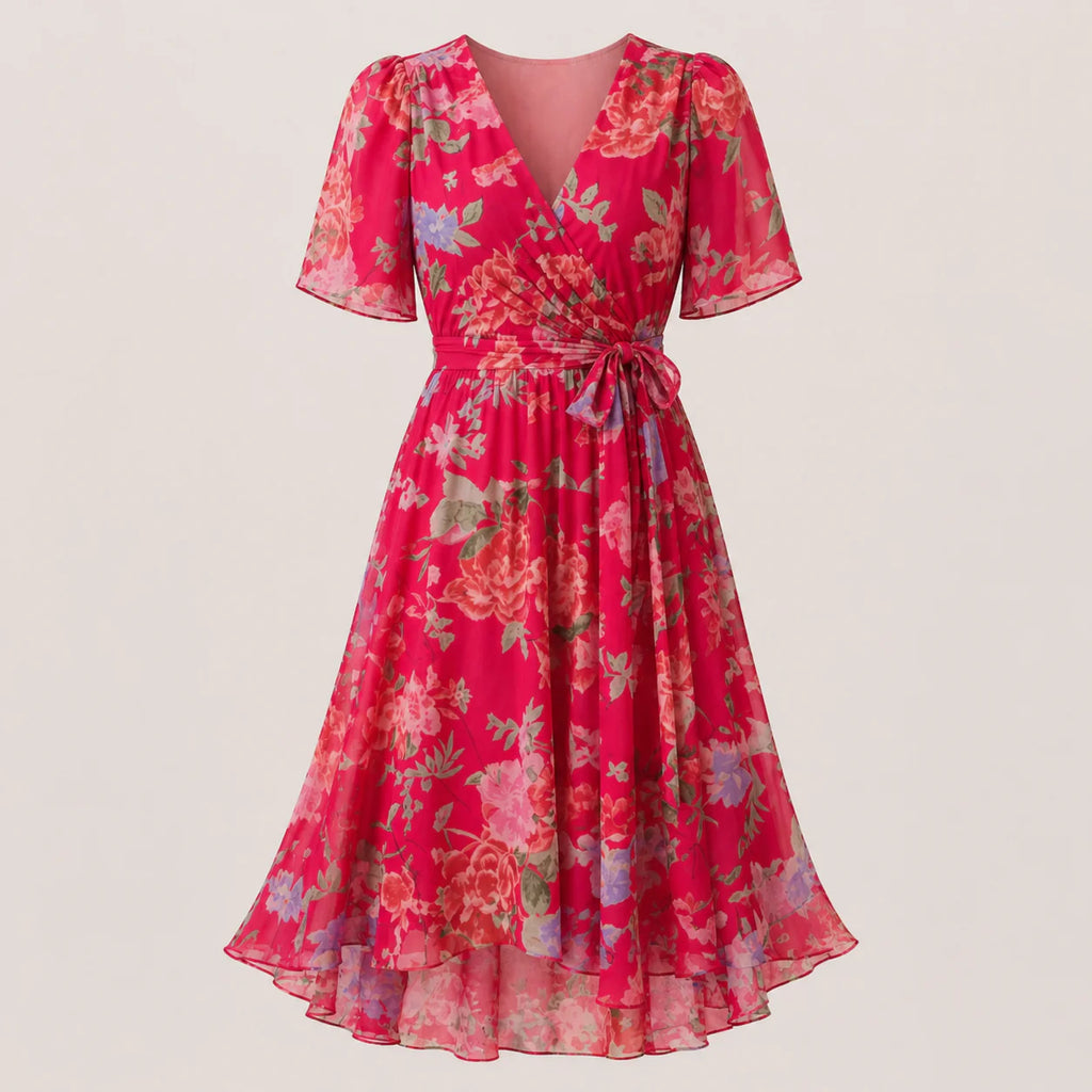 Floral Tummy Control Wrap Midi Dress