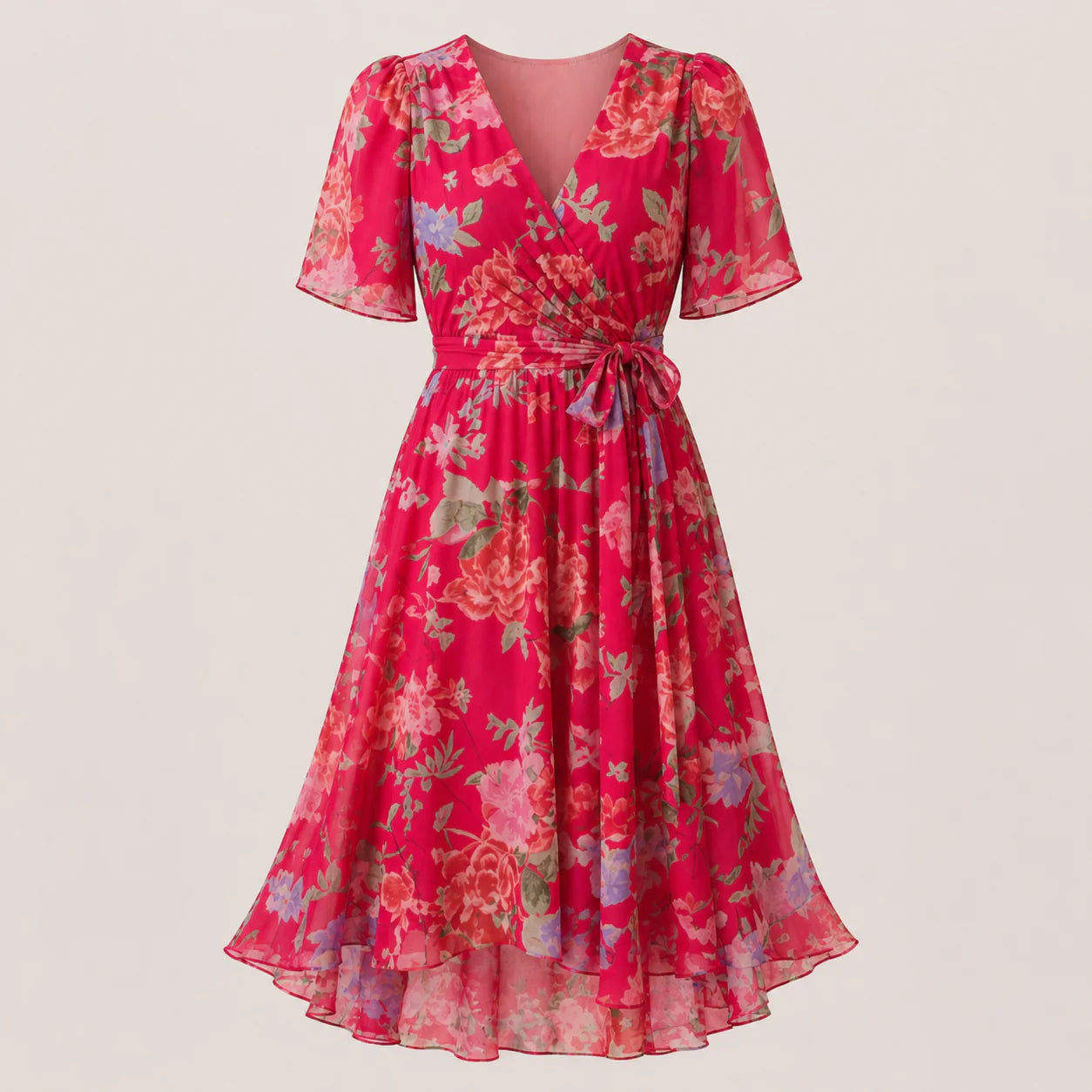 Floral Tummy Control Wrap Midi Dress