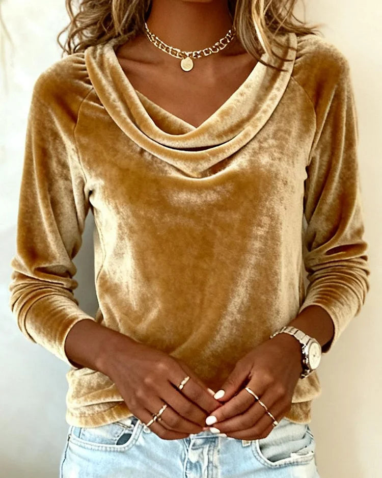 Women's Long Sleeve Velvet Blouse — worn on model