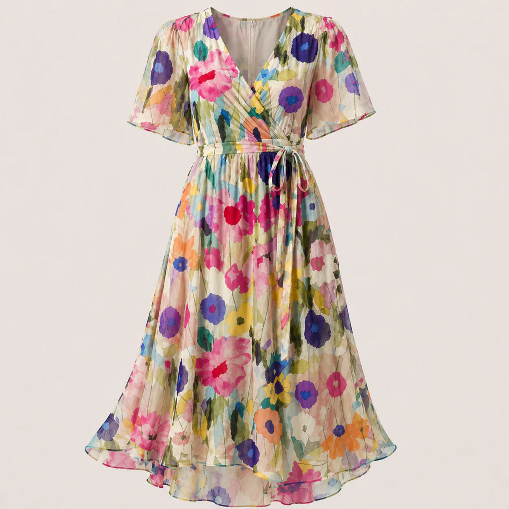 Floral Tummy Control Wrap Midi Dress