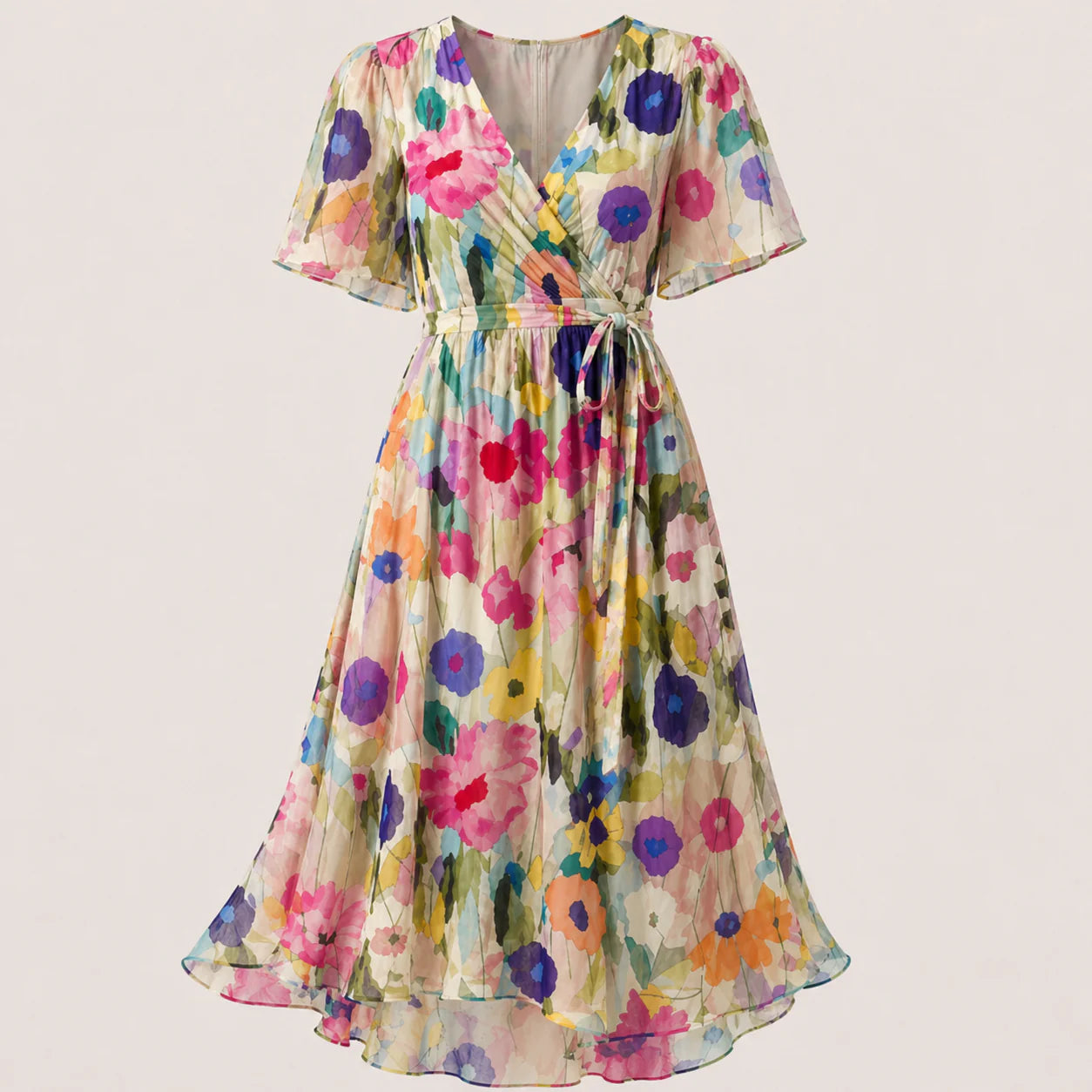 Floral Tummy Control Wrap Midi Dress