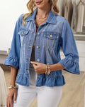 Flutter sleeve cropped denim jacket, front view