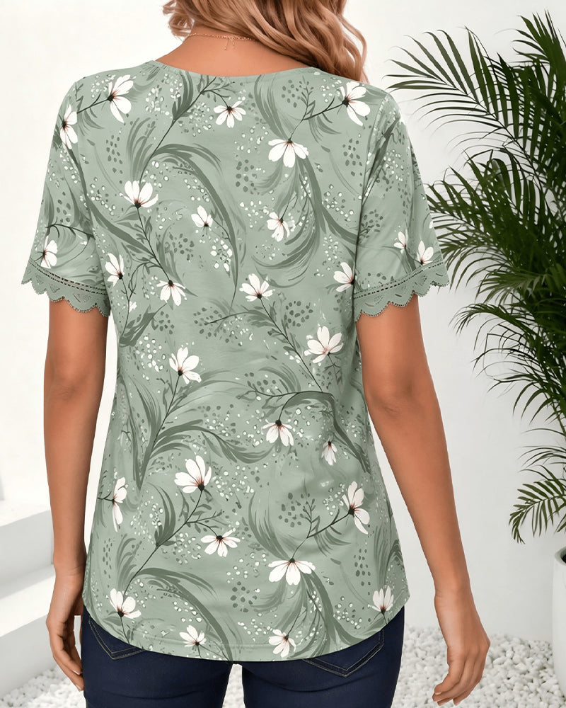 Women's Green Wave Ruffle Print Blouse