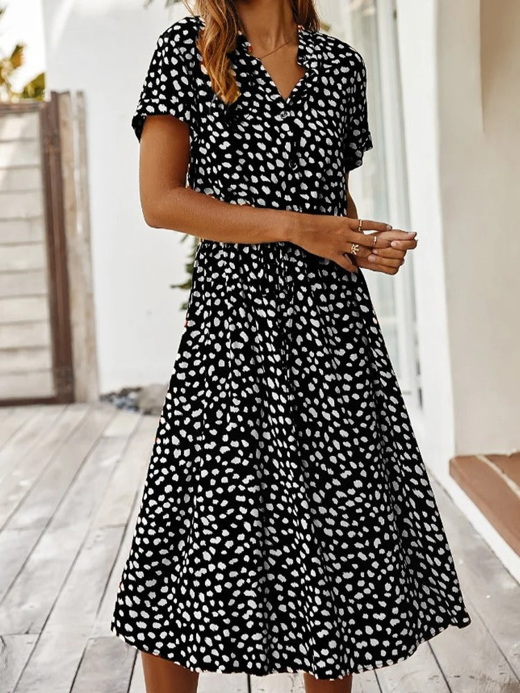 Light Print Flowing Midi Dress – Casual Summer