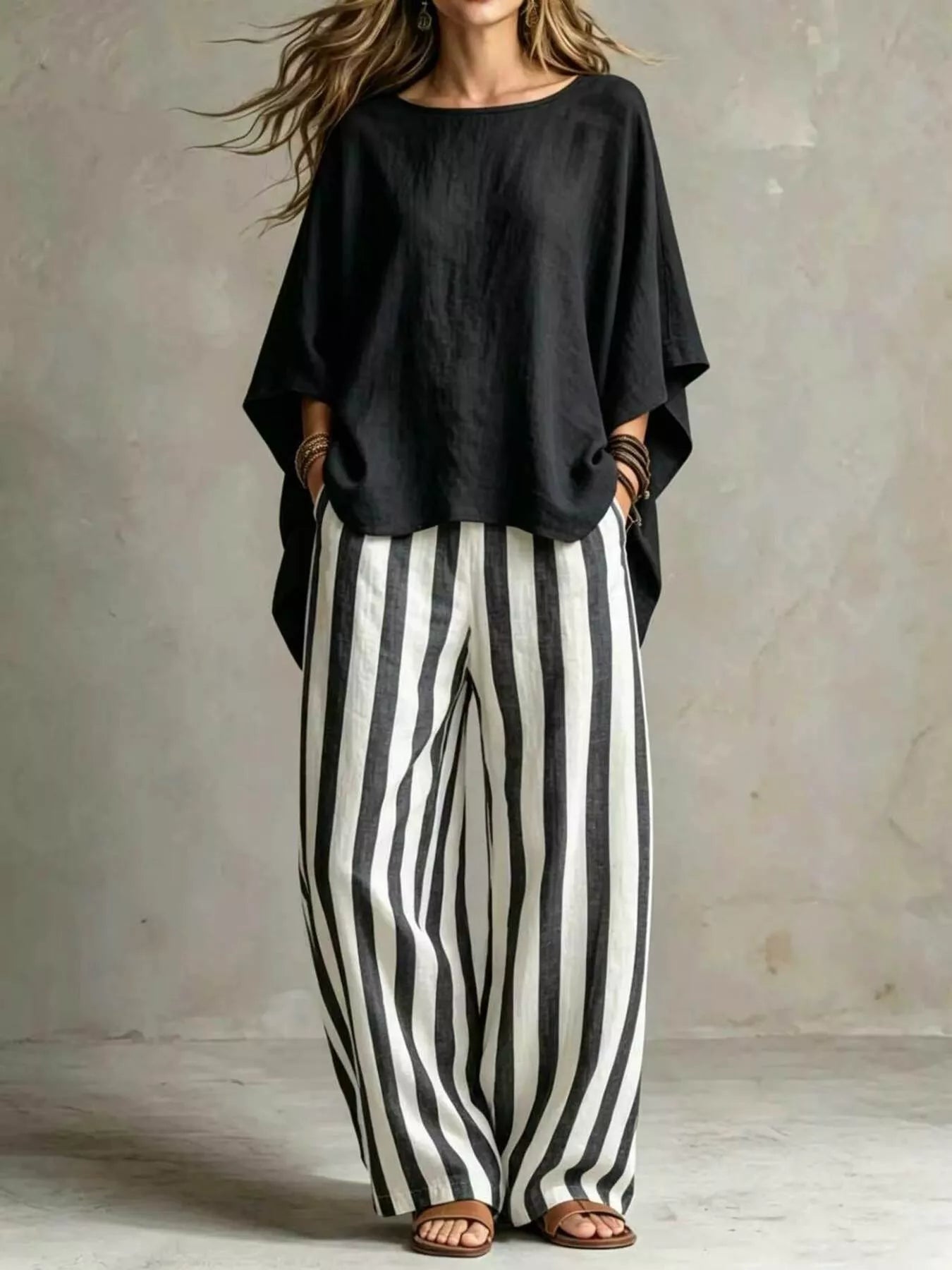Solid Colour Top & Trousers Co-ord Set, Plus Size