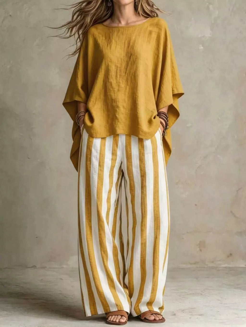 Solid Colour Top & Trousers Co-ord Set, Plus Size