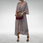 Breathable chiffon maxi dress with tie waist, three-quarter view