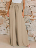 Women's Drawstring Wide Leg Trousers with Pockets – Casual
