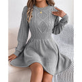 Grey Cable Knit Crew Neck Mini Dress, front view