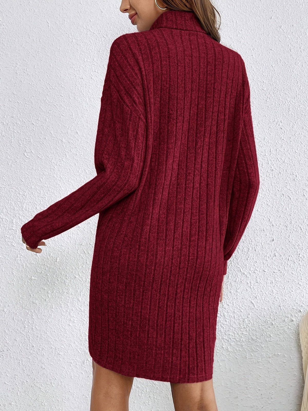Ribbed roll neck stretch jumper dress with ribbed stretch knit