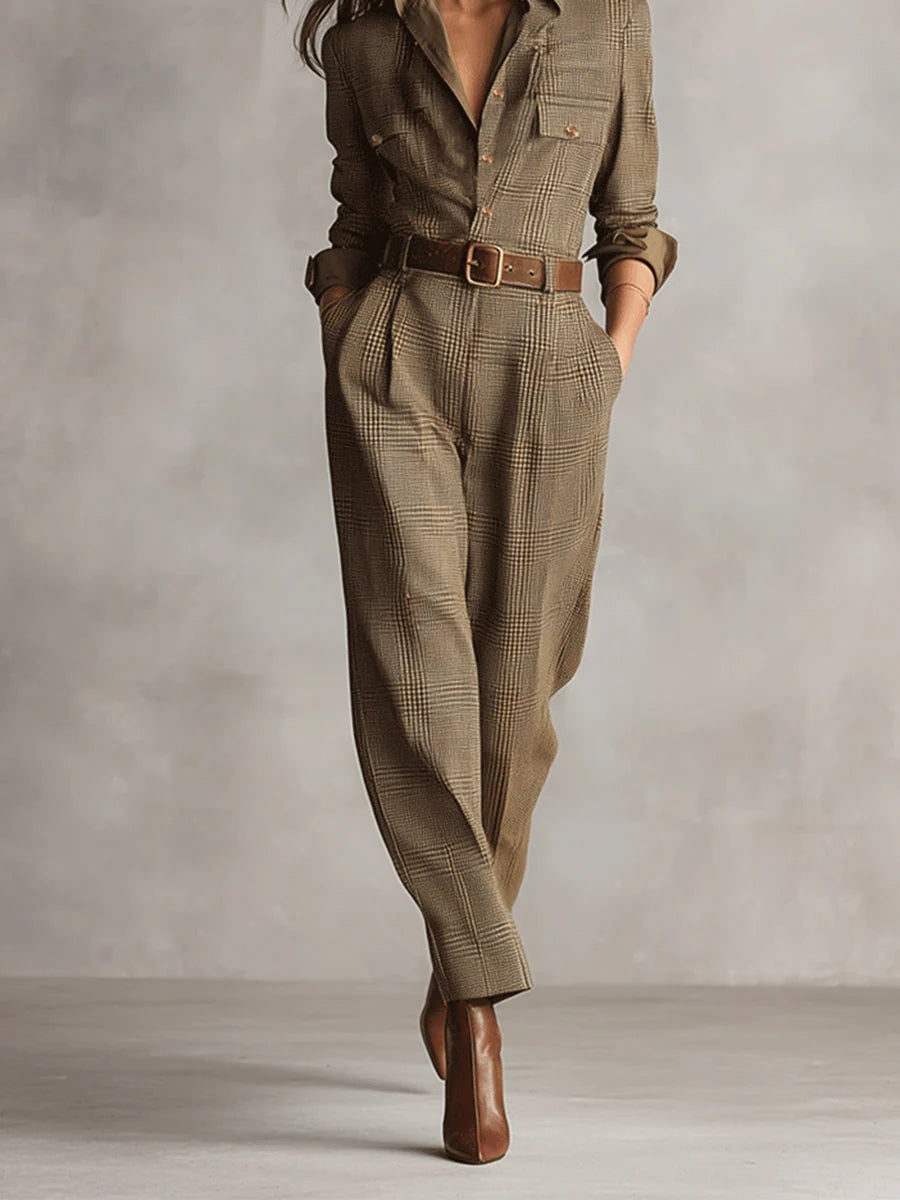 Brown Tweed Utility Jumpsuit