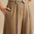 Brown pleated high-waist wide-leg Trousers, front view