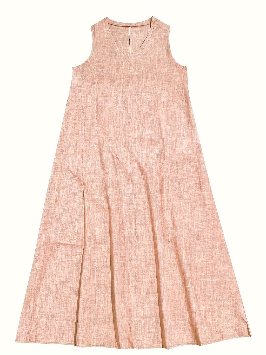 V-Neck Sleeveless Drapey A-Line Maxi Dress in Khaki, model view
