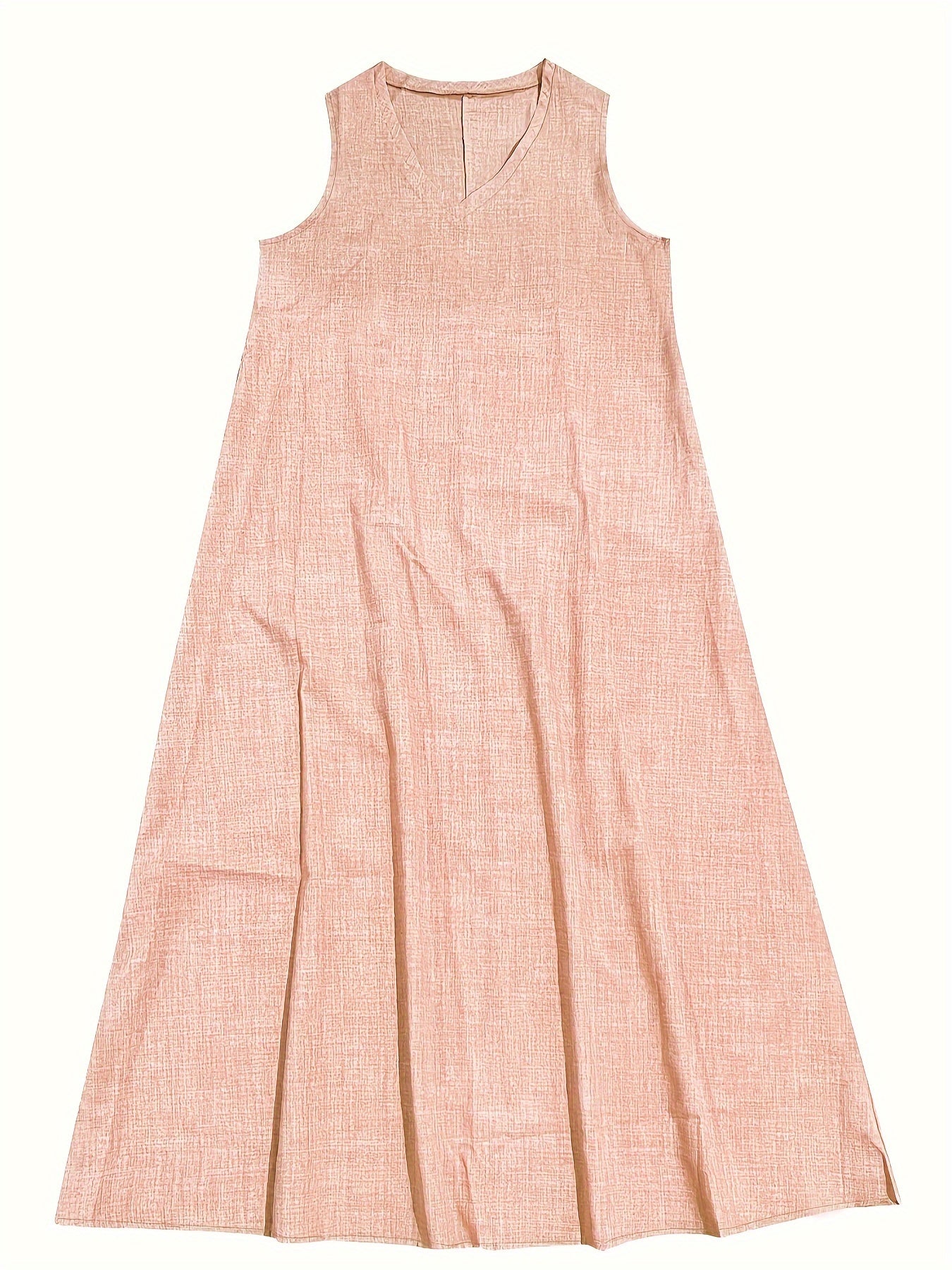 V-Neck Sleeveless Drapey A-Line Maxi Dress in Khaki, model view