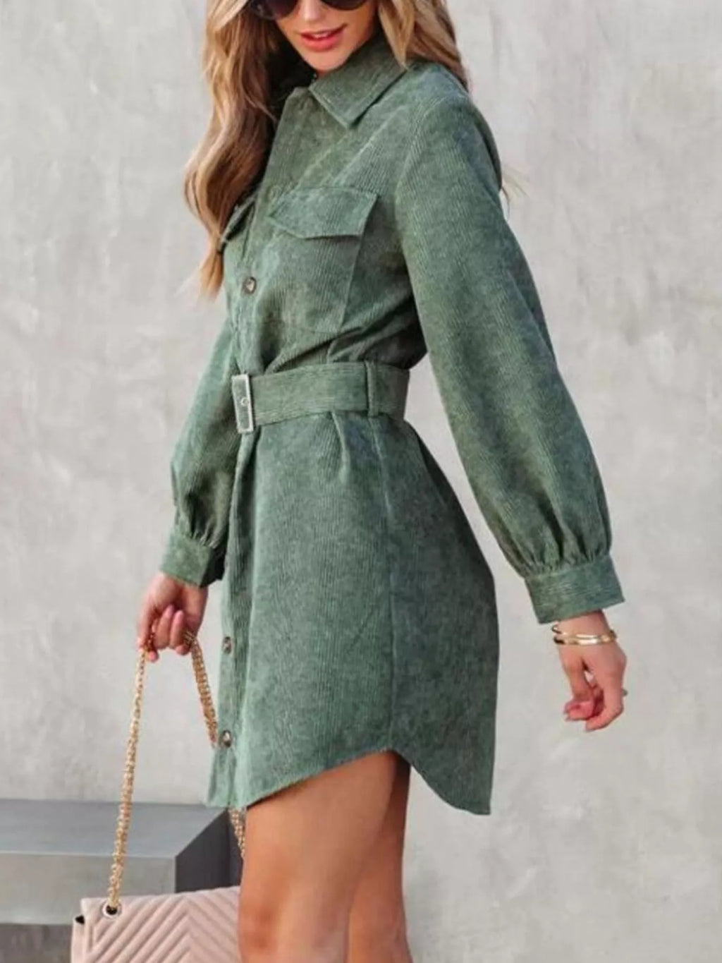 Rose Red Corduroy Shirt Shirt Dress