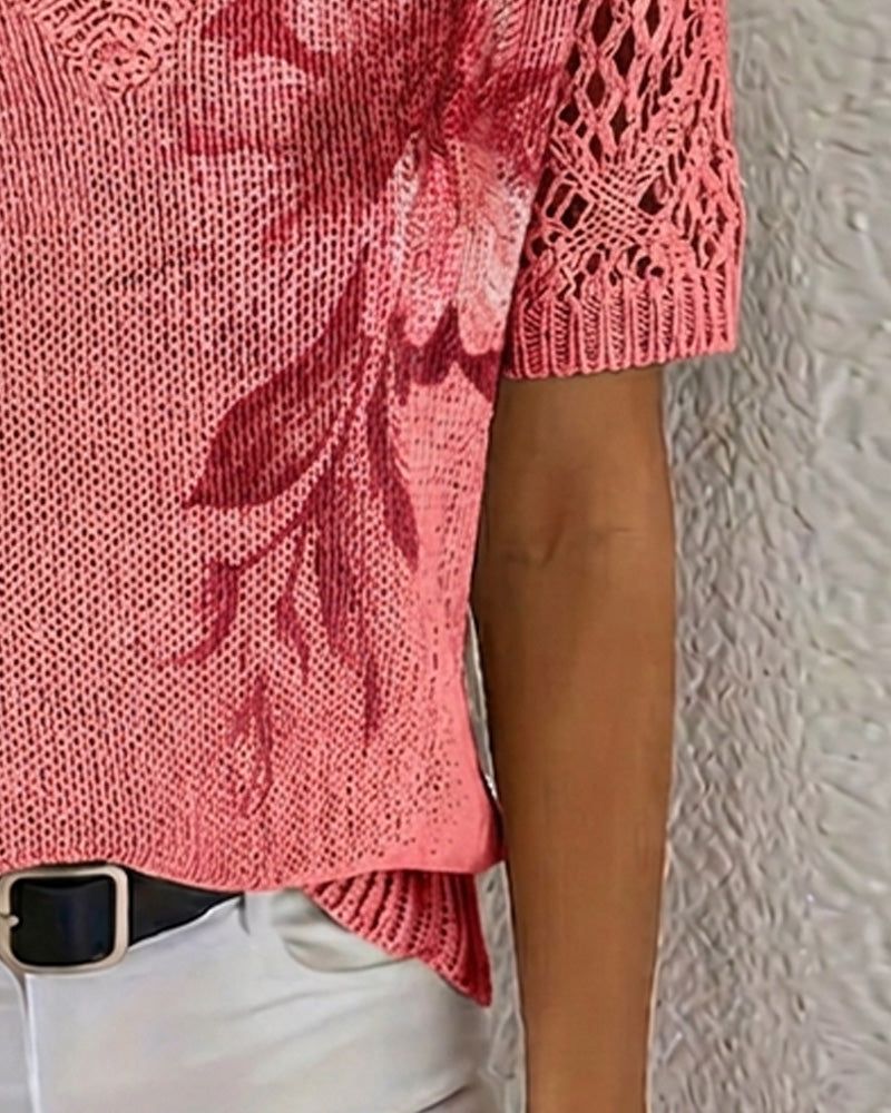 V-Neck Floral Knitted Jumper