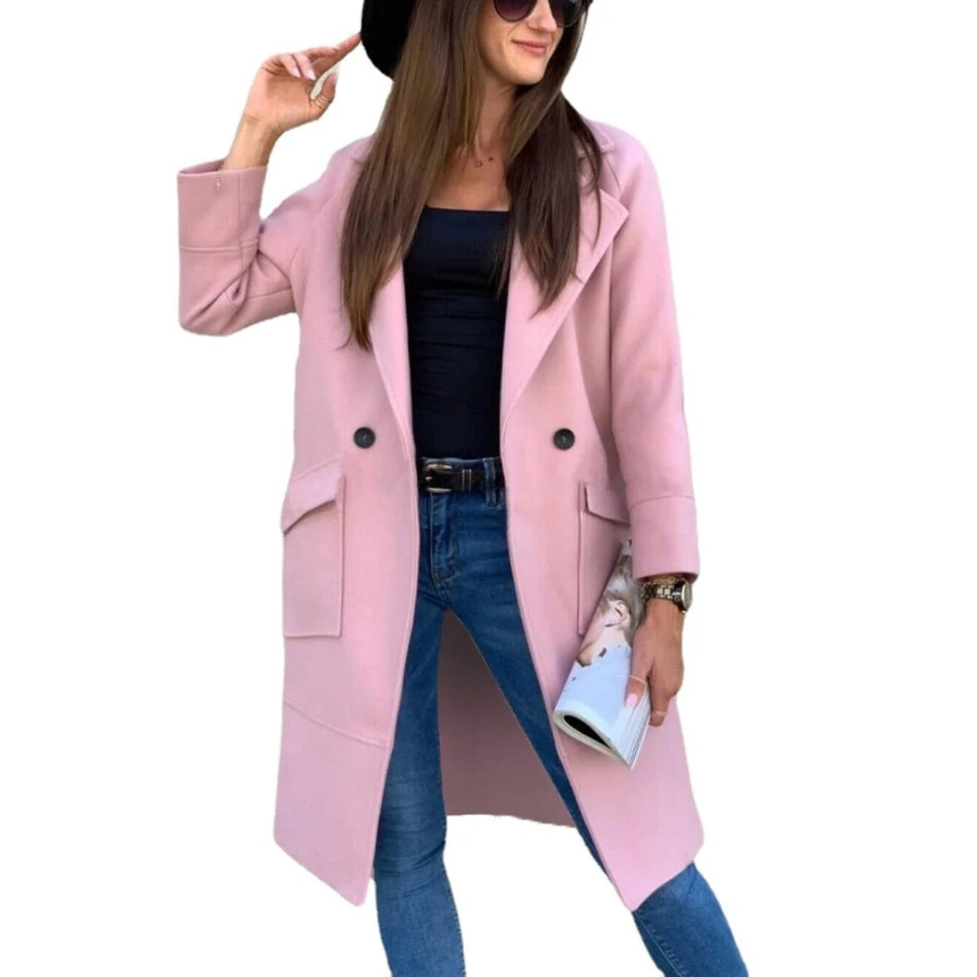 Long button front pocketed trench coat with practical pockets in Pink