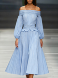 Off-Shoulder Long Sleeve Chiffon Maxi Dress