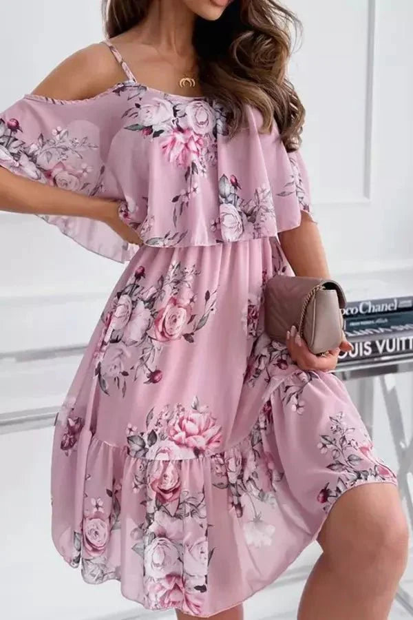Floral print summer mini dress, back view