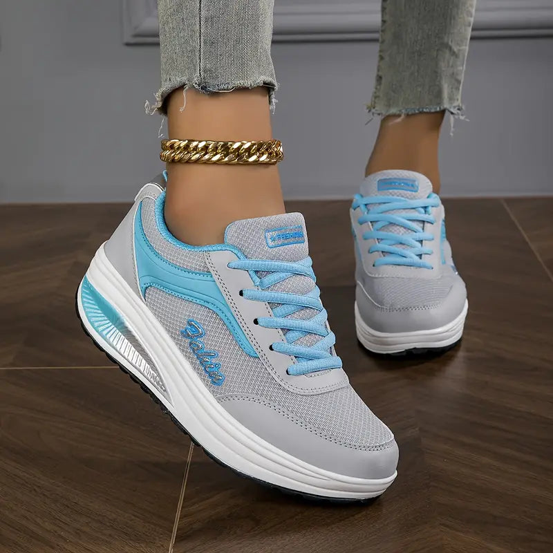 Grey Blue platform lace-up trainers