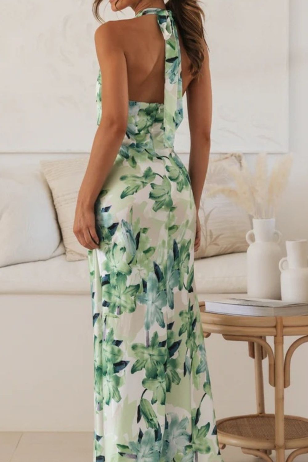 Floral Print Halter Neck Maxi Dress with Slit – Wedding Guest