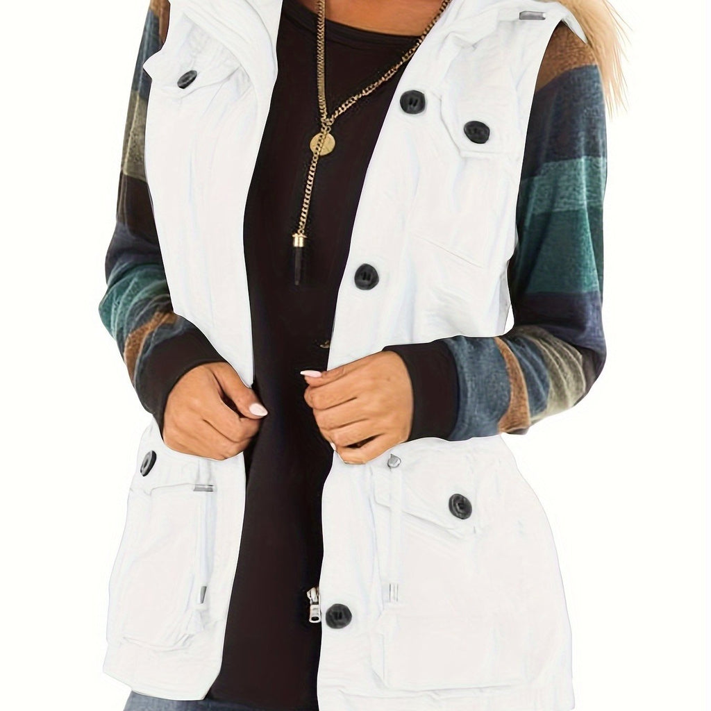 Sleeveless Drawstring Vest Jacket with Pockets