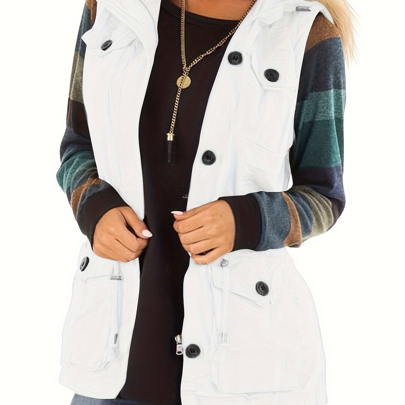 Sleeveless Drawstring Vest Jacket with Pockets