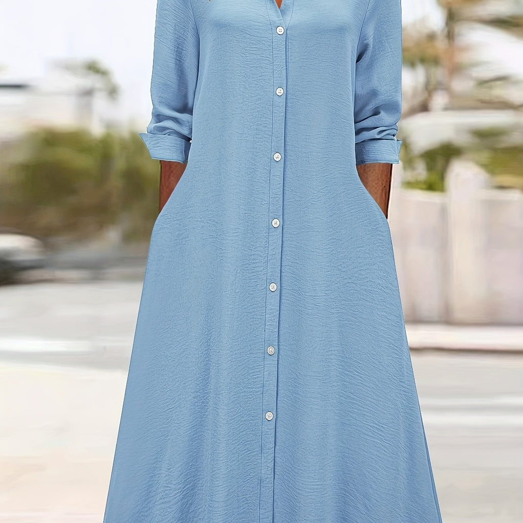 Long sleeve lapel button-front shirt dress | Alba Muse
