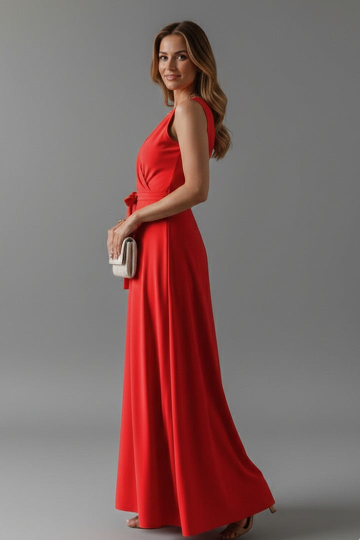 Red satin wrap dress