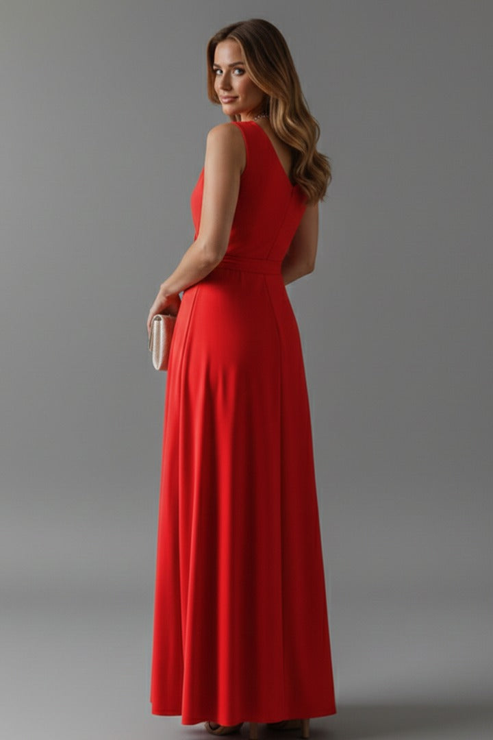 Red satin wrap dress