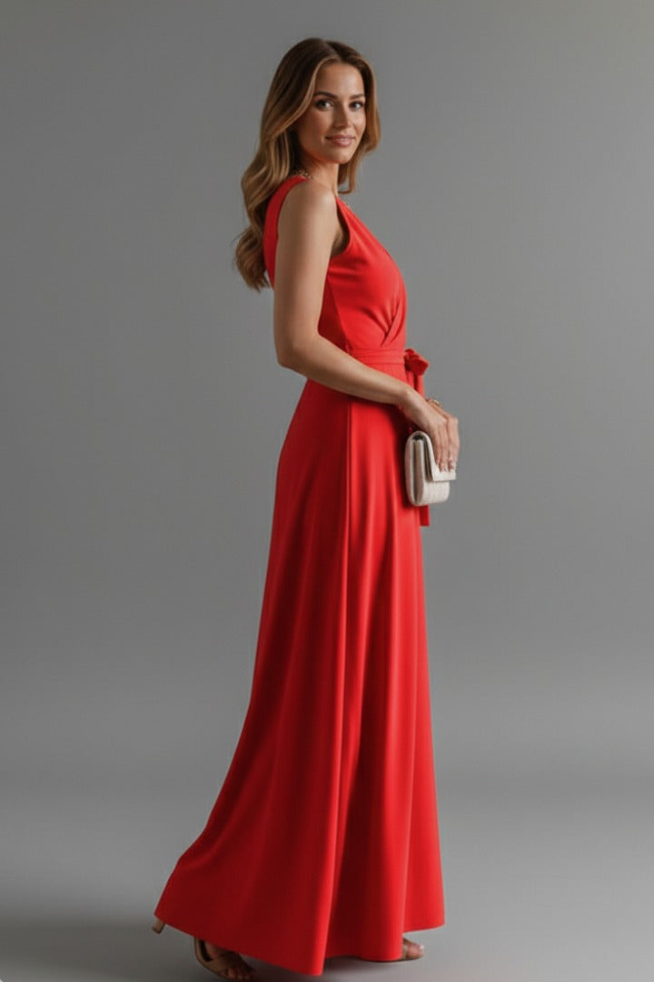 Red satin wrap dress