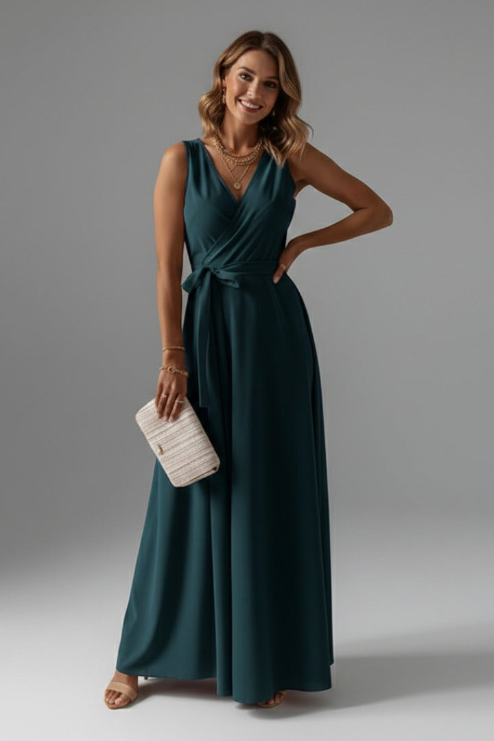 Red satin wrap dress