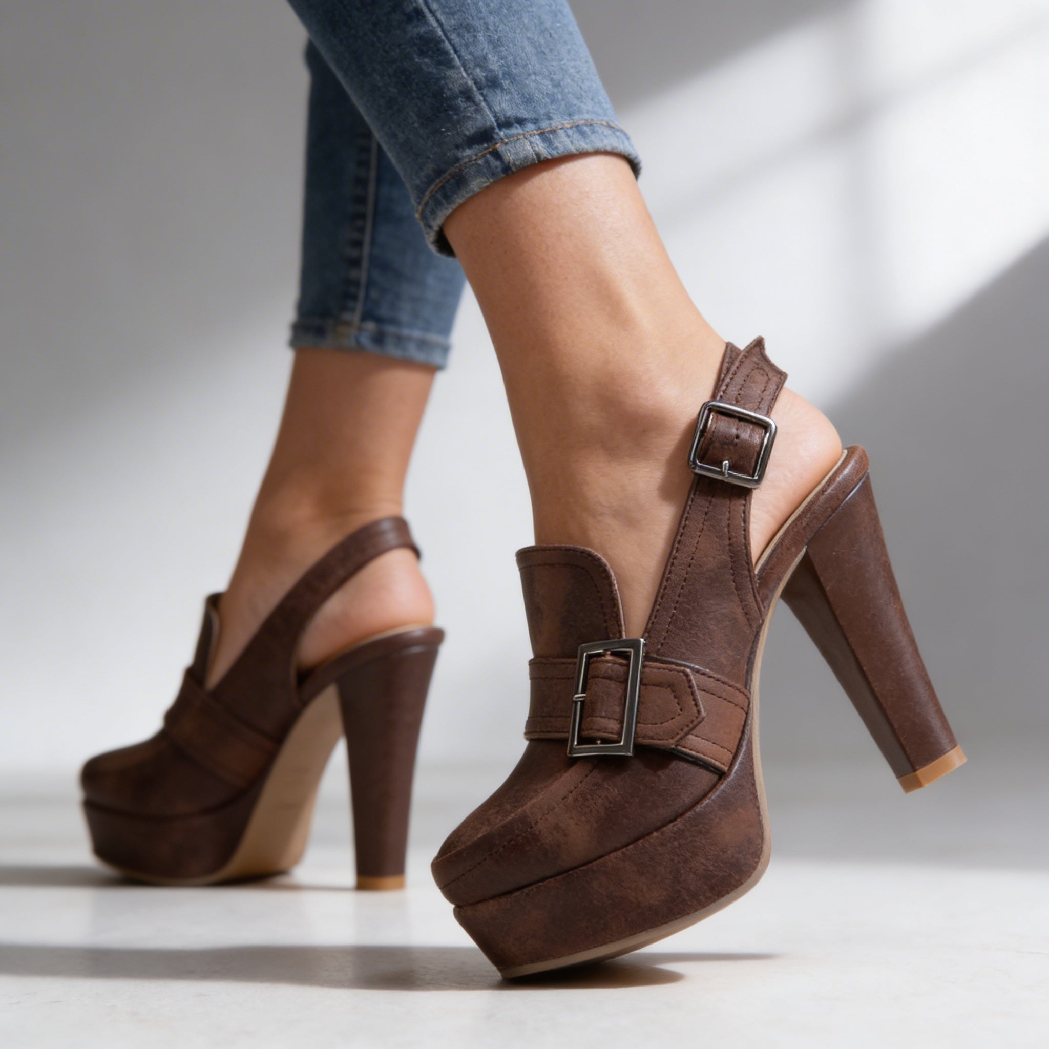 Platform Block Heel Slingback Dress Shoes