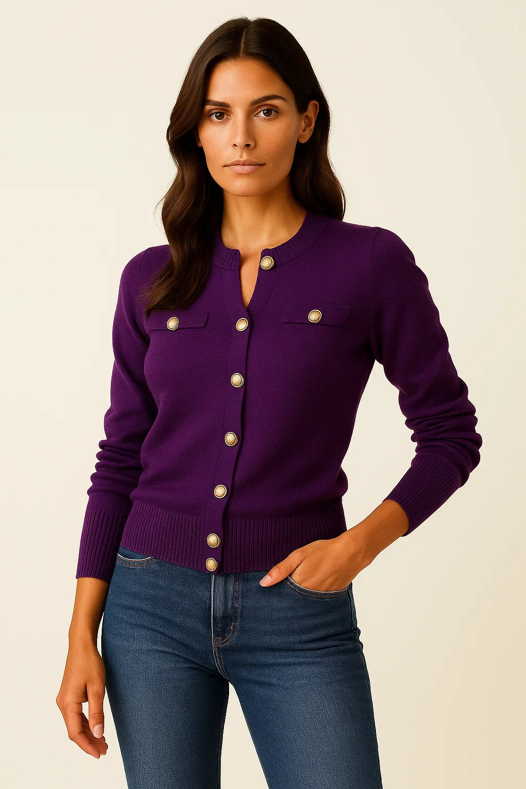 Women's Cardigan Knit Long Sleeve Slim Fit Casual Button Closure