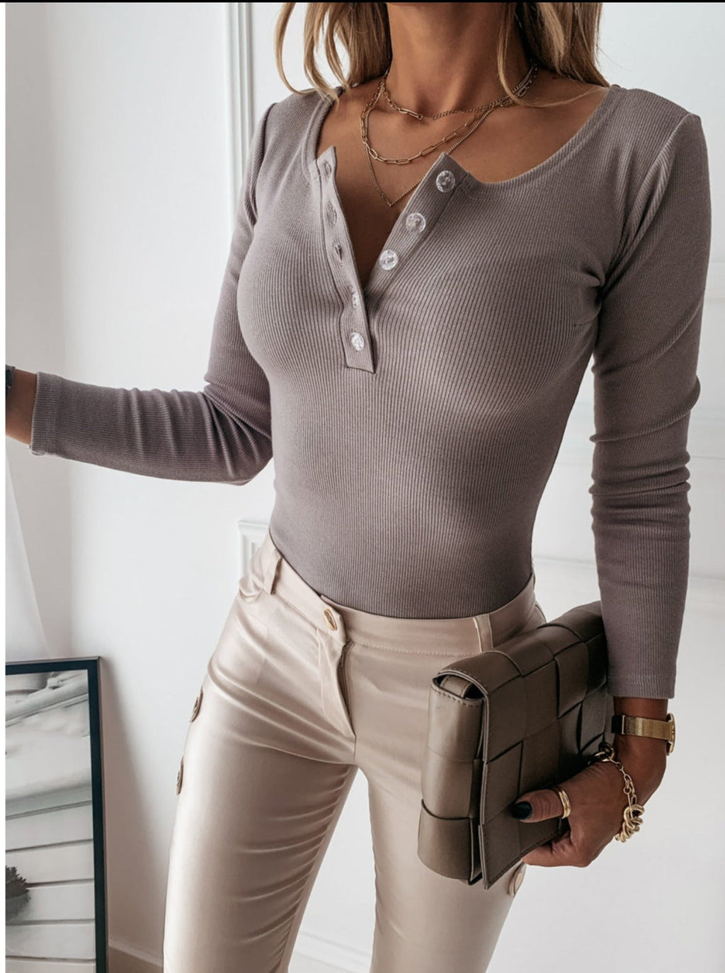 Aurelia | Women's Ribbed Henley Long Sleeve Bodysuit