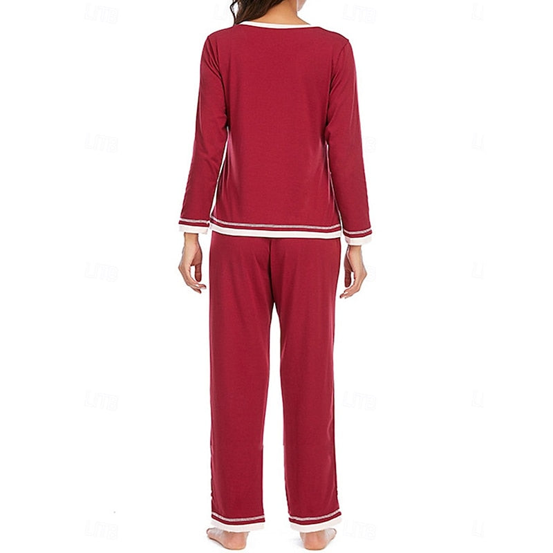 Wine relaxed V-neck Loungewear Set