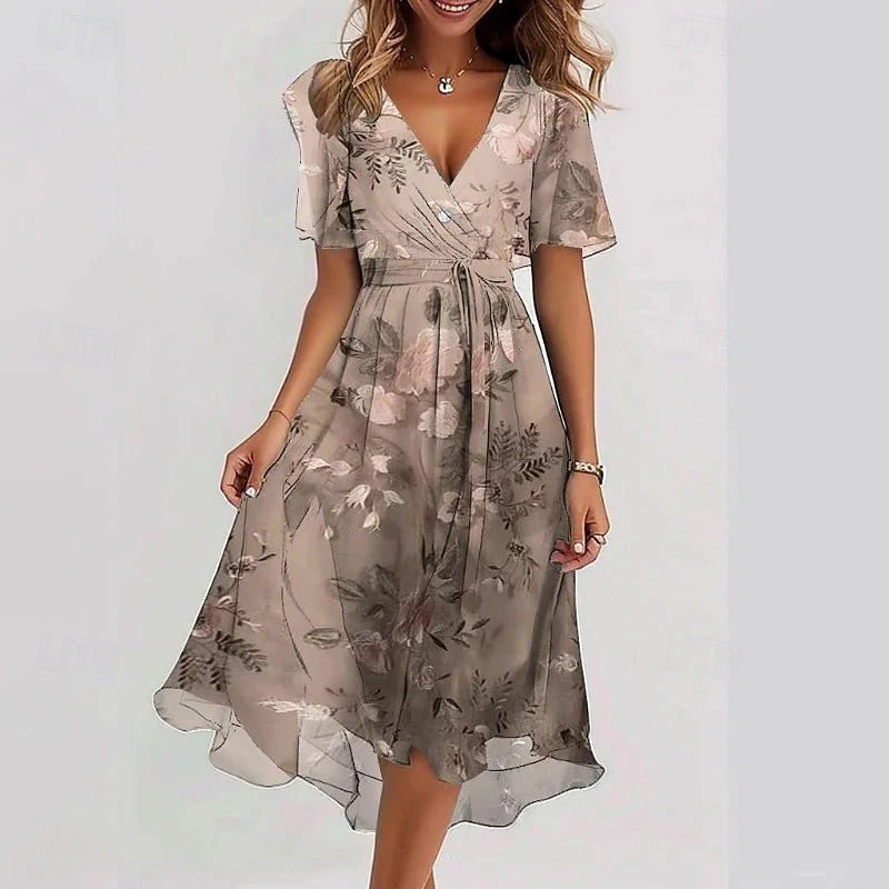 Woman's Cocktail Floral Vacation Holiday Midi Dress